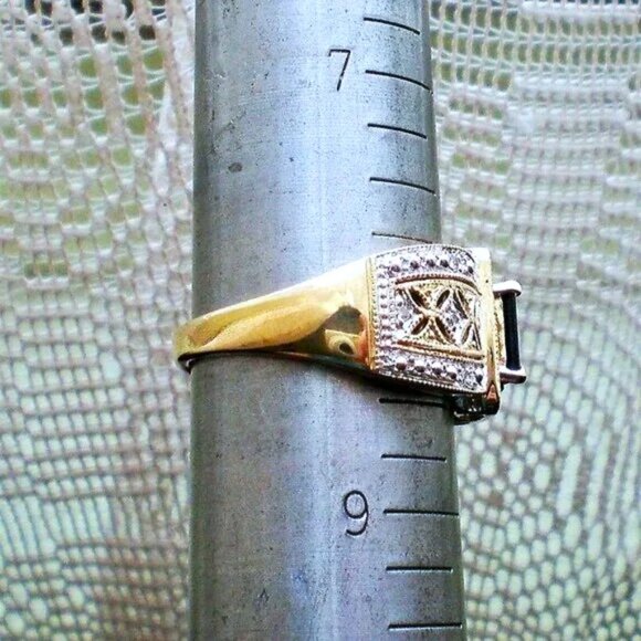 Designer 14K Yellow Gold Sapphire Diamond Halo Cluster Filigree Ring P - Picture 8 of 8